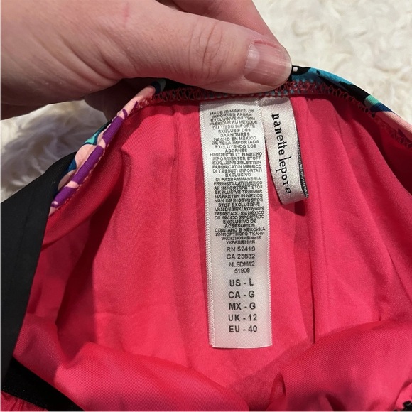 Nanette Lepore Swimsuit Womens Large Floral Pink Print Strapless Bathing - Picture 9 of 12